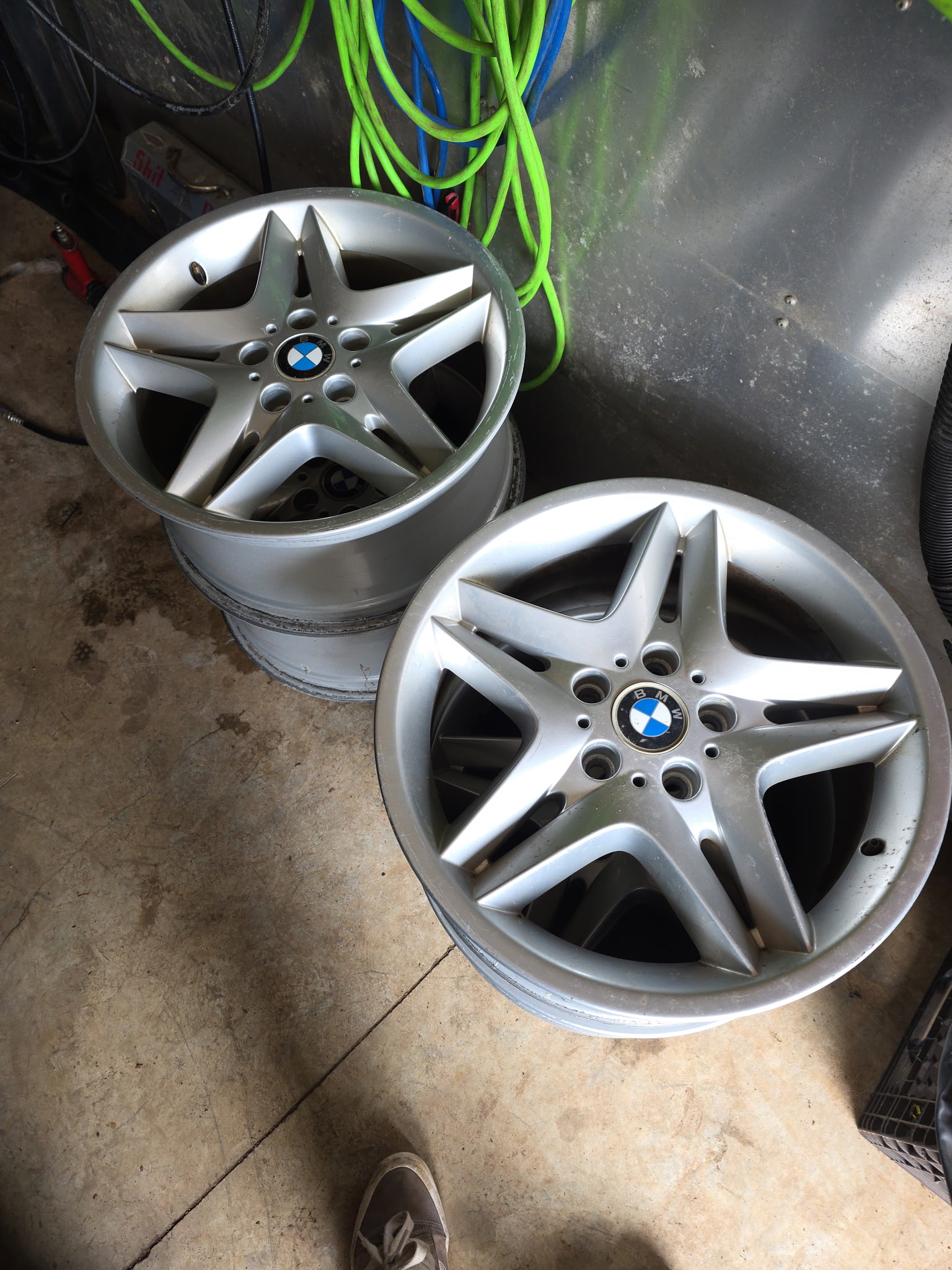 BMW wheels off the car in the shop