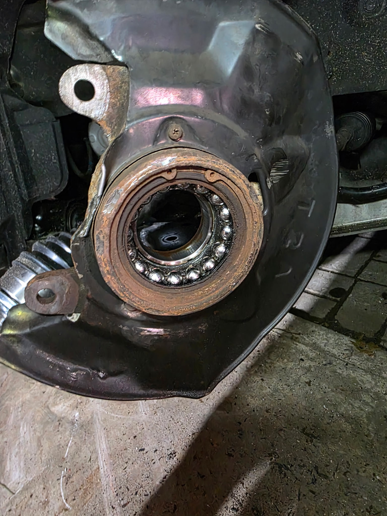 Wheel bearing close-up during teardown