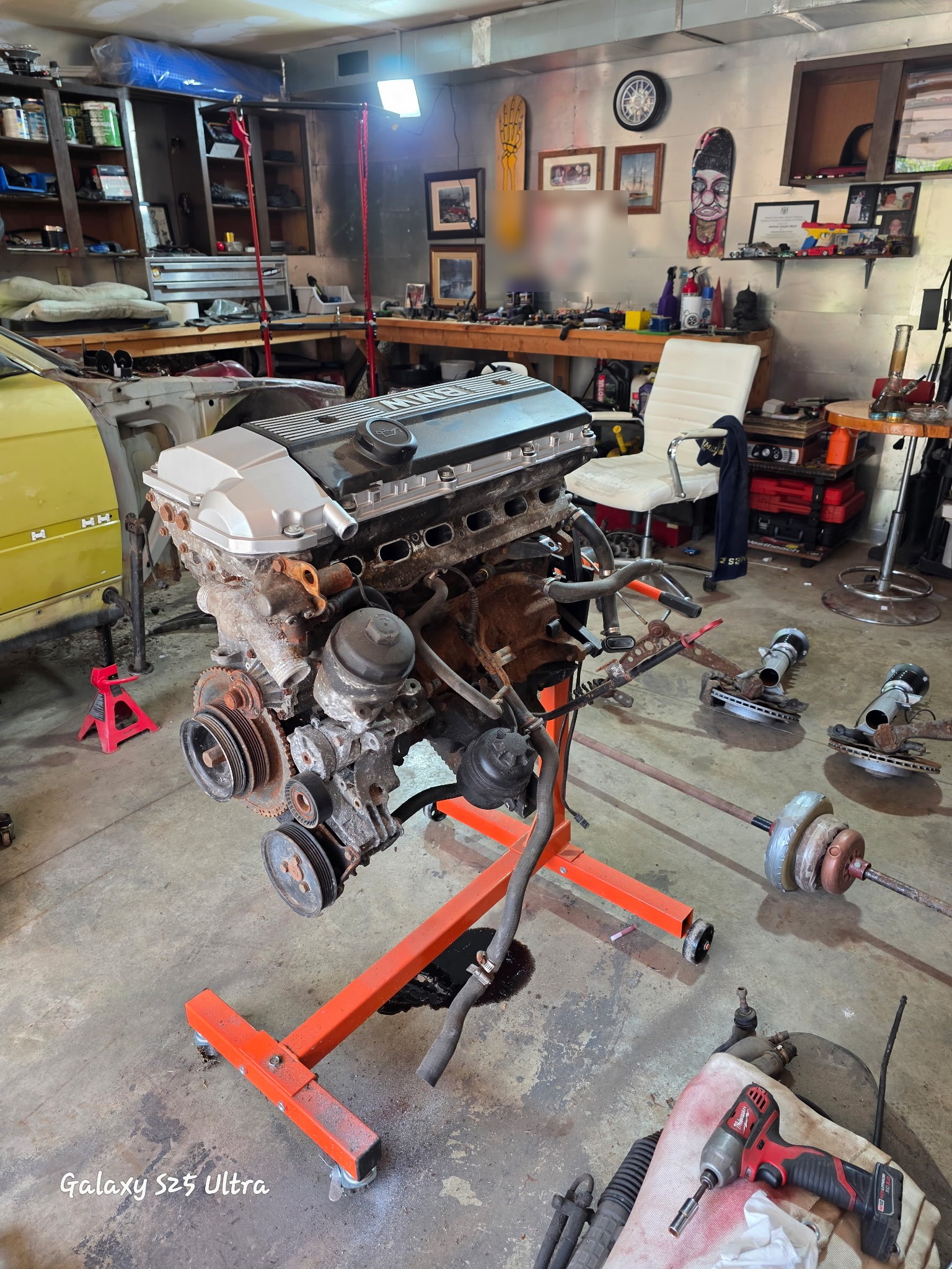 BMW engine mounted on the engine stand
