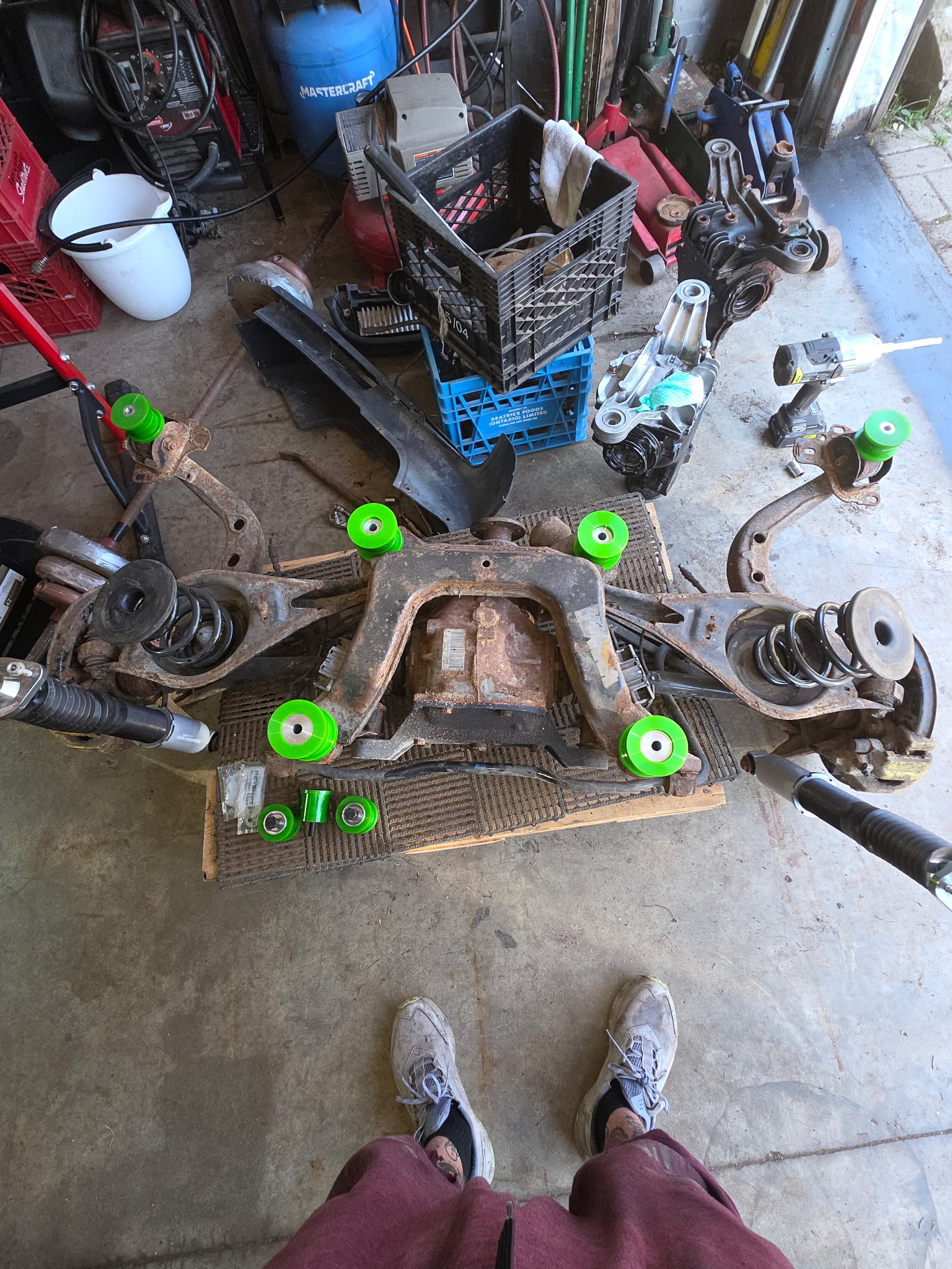 Full rear subframe teardown with new polyurethane bushings