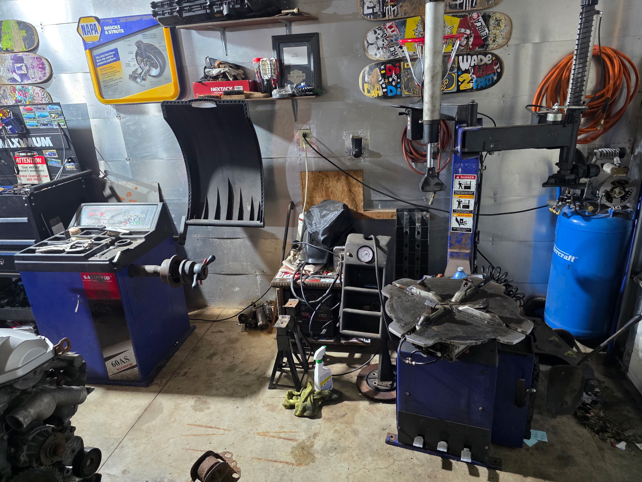 Tire shop with balancer, changer and alignment equipment